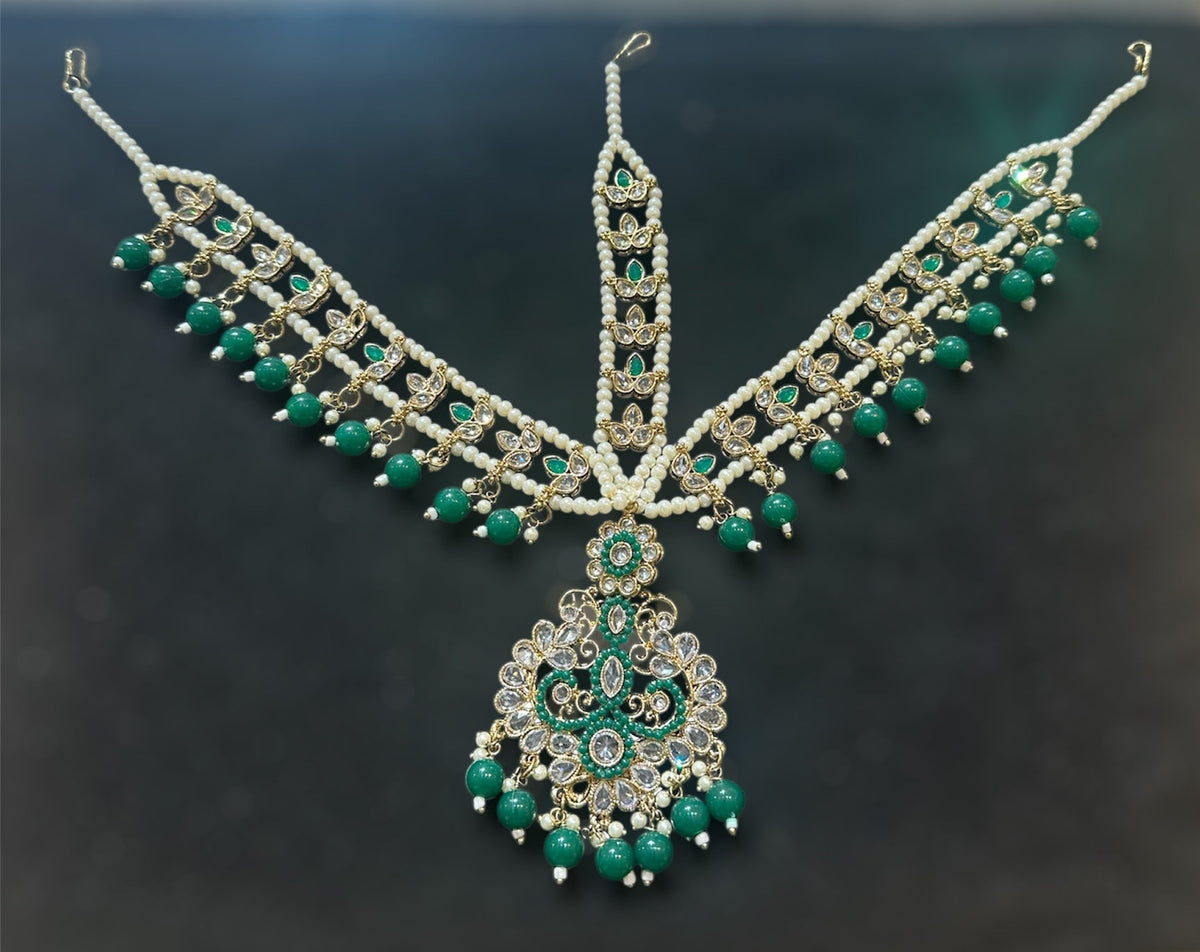 AN066 Green Polki Mathapatti