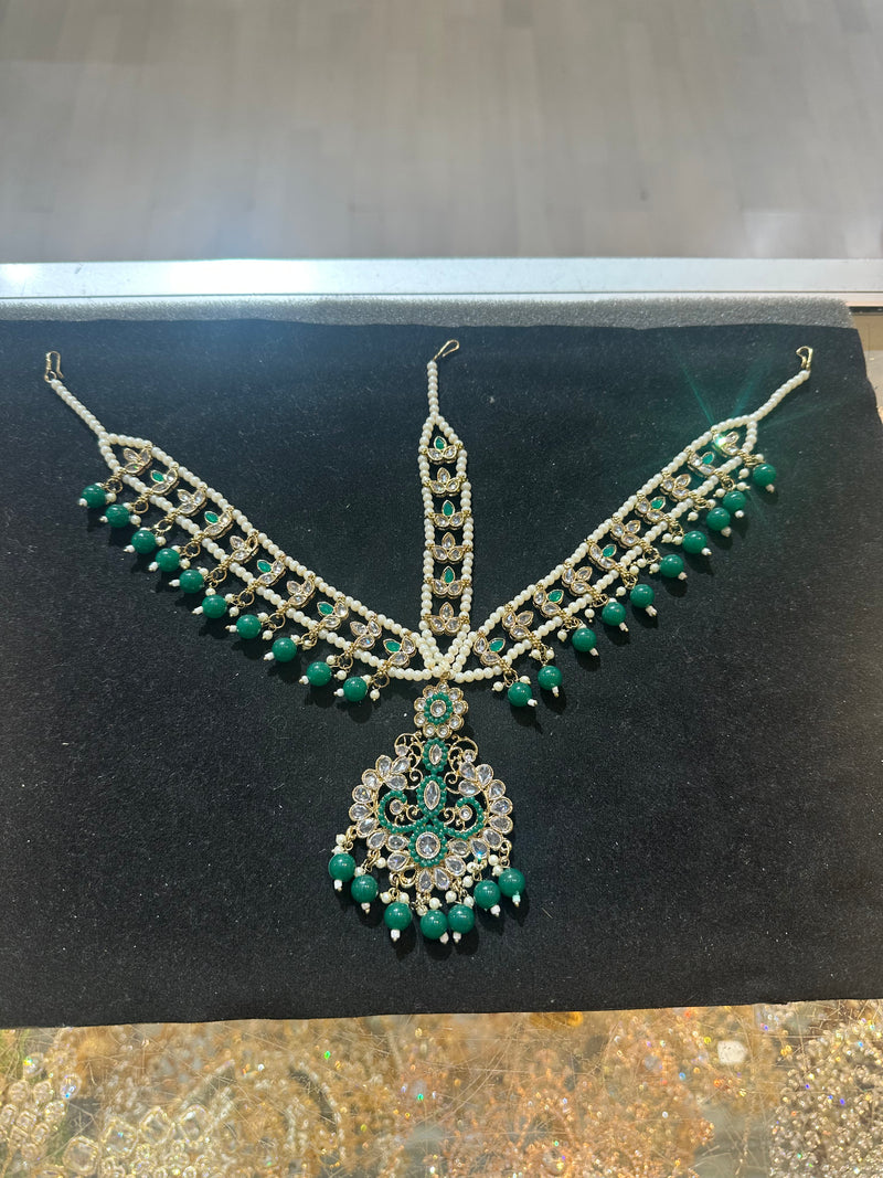 AN066 Green Polki Mathapatti