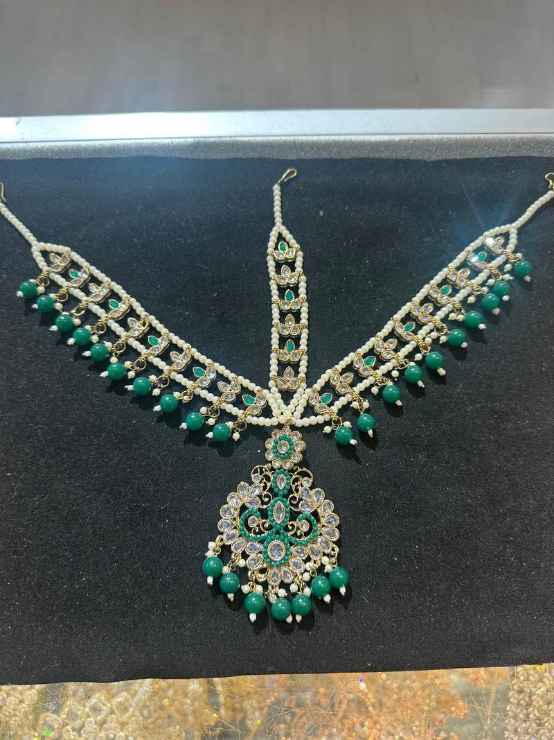 AN066 Green Polki Mathapatti