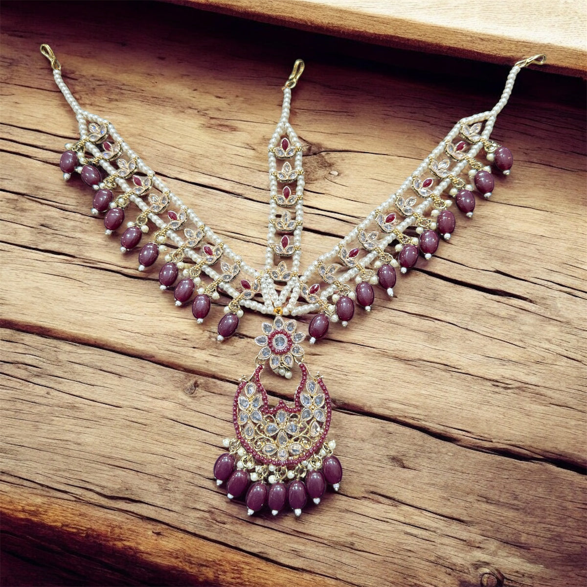 AN1678 Maroon Polki mathapatti