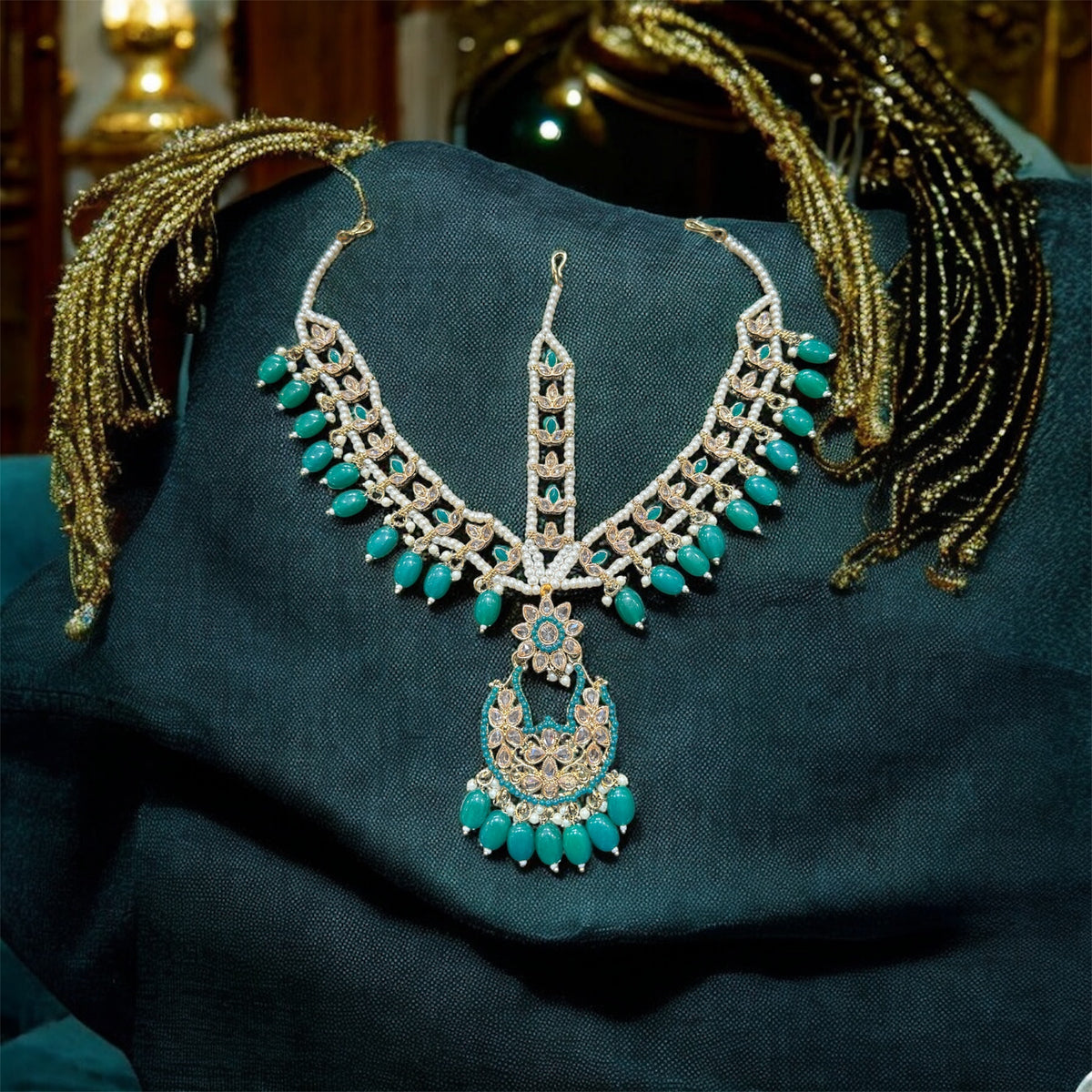 AN169 Teal Polki mathapatti