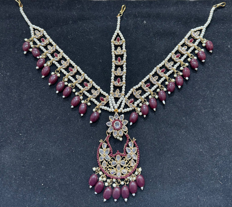 AN1678 Maroon Polki mathapatti