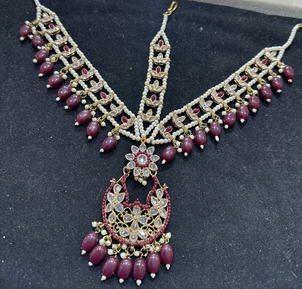 AN1678 Maroon Polki mathapatti