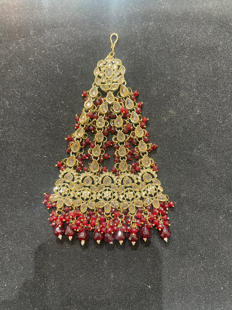 PA37 Maroon Jhumar with full gold polki stones