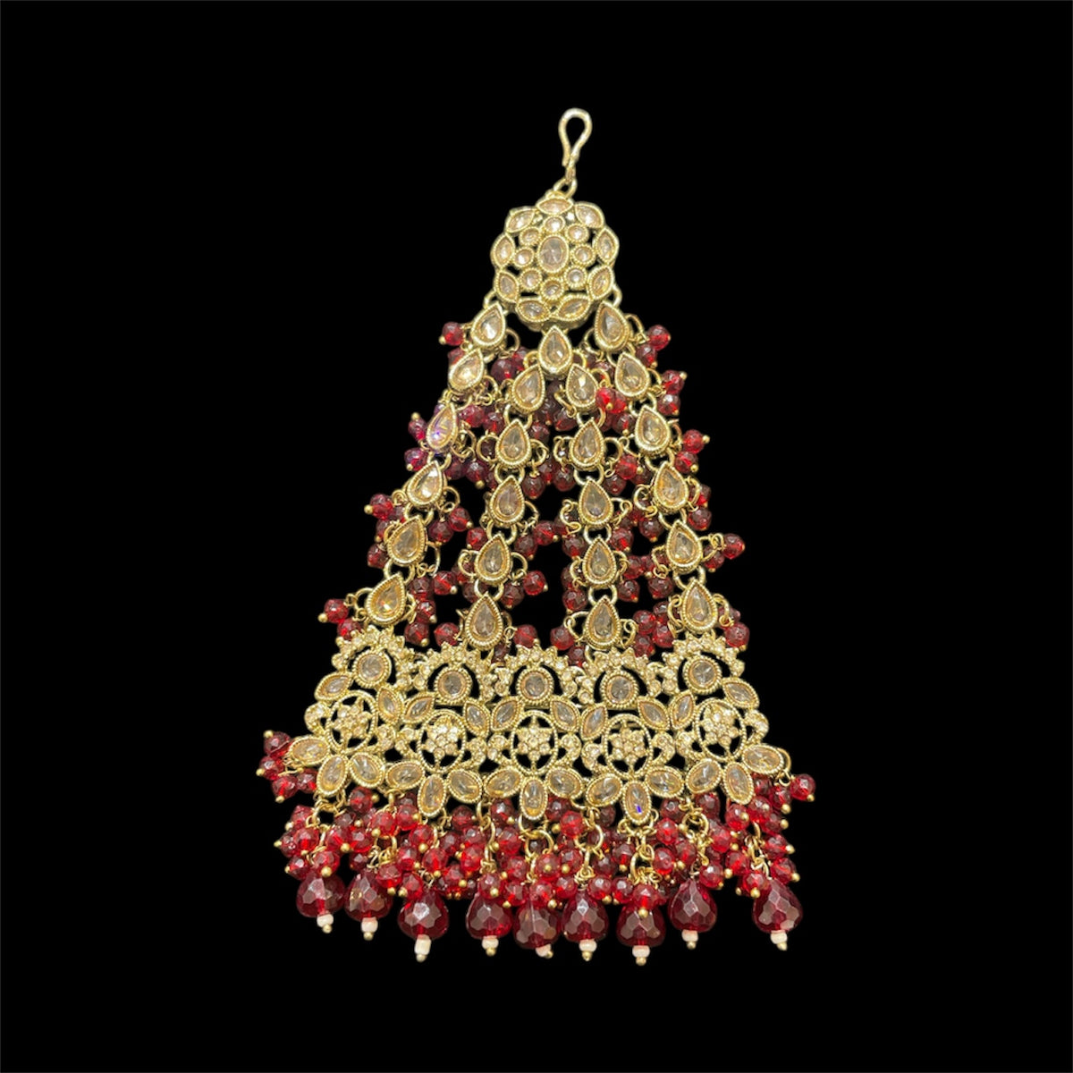 PA37 Maroon Jhumar with full gold polki stones