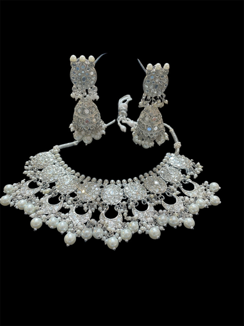 AN788 Silver Mirror Necklace Set