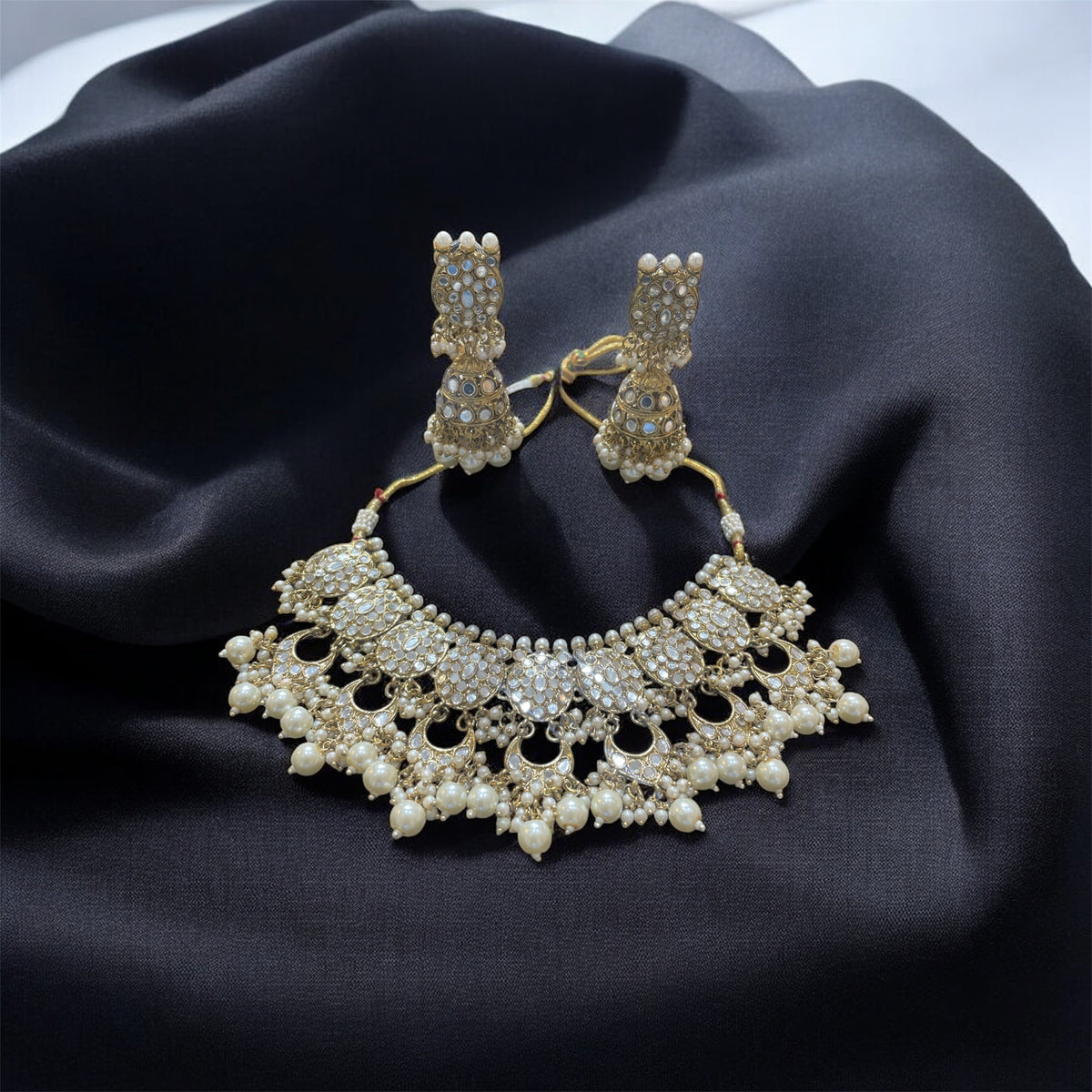 AN788 Antique Gold and Mirror Necklace Set
