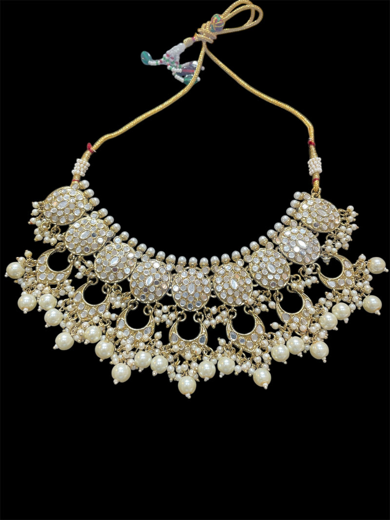 AN788 Antique Gold and Mirror Necklace Set