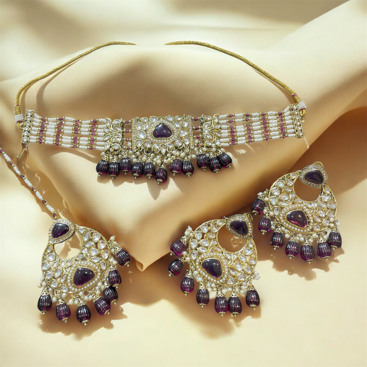 AN456 Dark Purple Kundan Choker Set