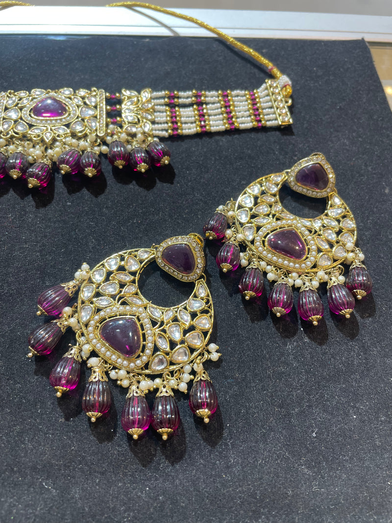 AN456 Dark Purple Kundan Choker Set