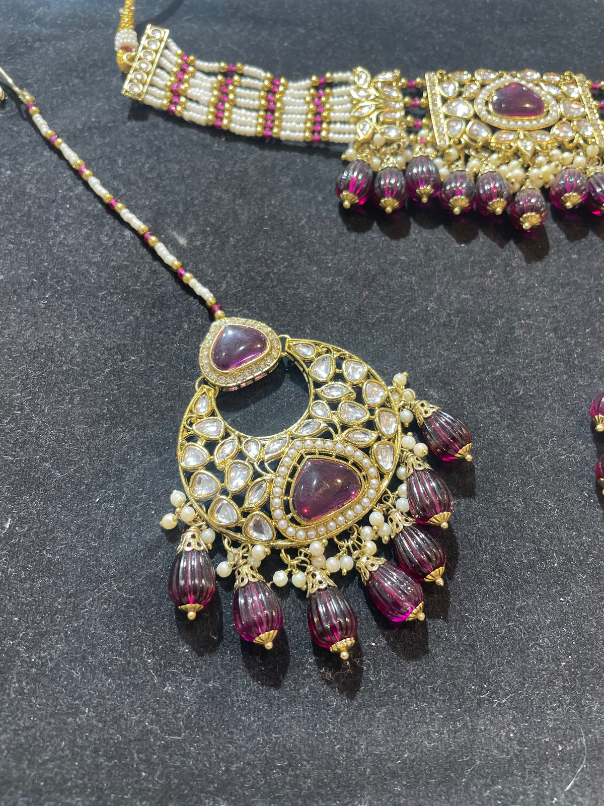 AN456 Dark Purple Kundan Choker Set