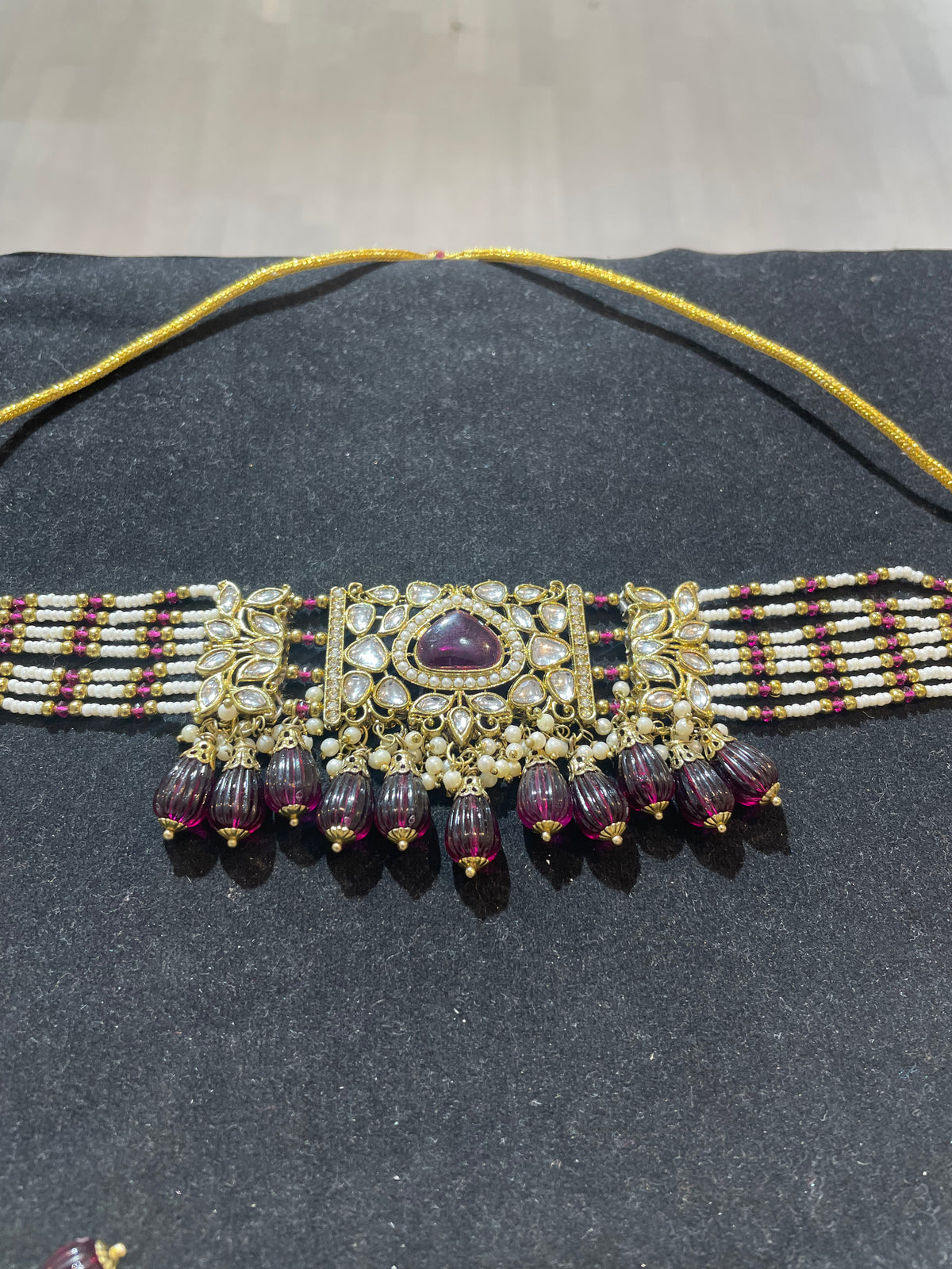 AN456 Dark Purple Kundan Choker Set