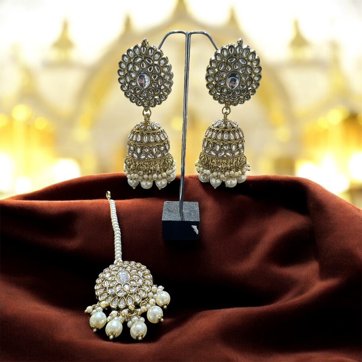 AN566 Antique Gold Kundan Necklace Set