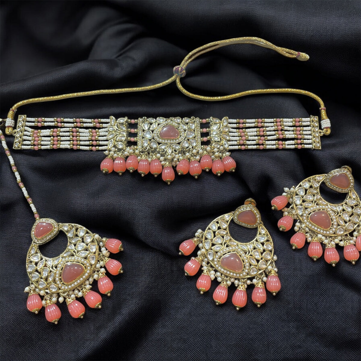 AN456 Dark Peach Kundan Choker Set