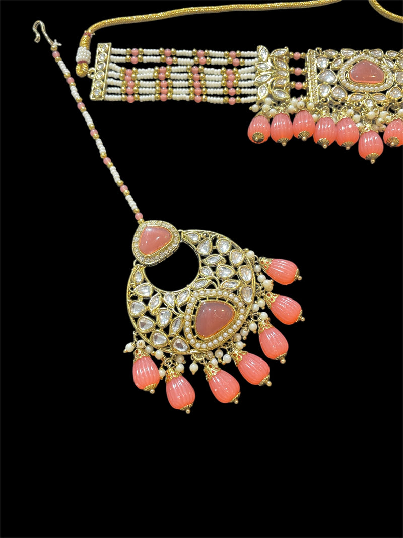AN456 Dark Peach Kundan Choker Set