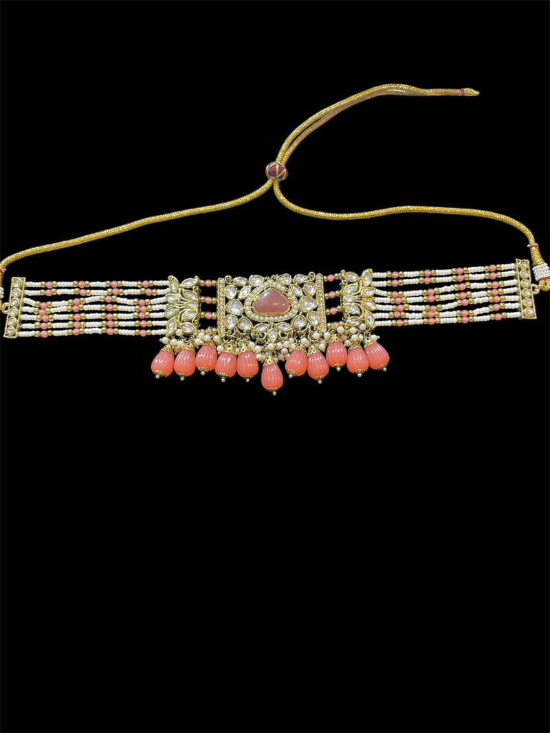 AN456 Dark Peach Kundan Choker Set