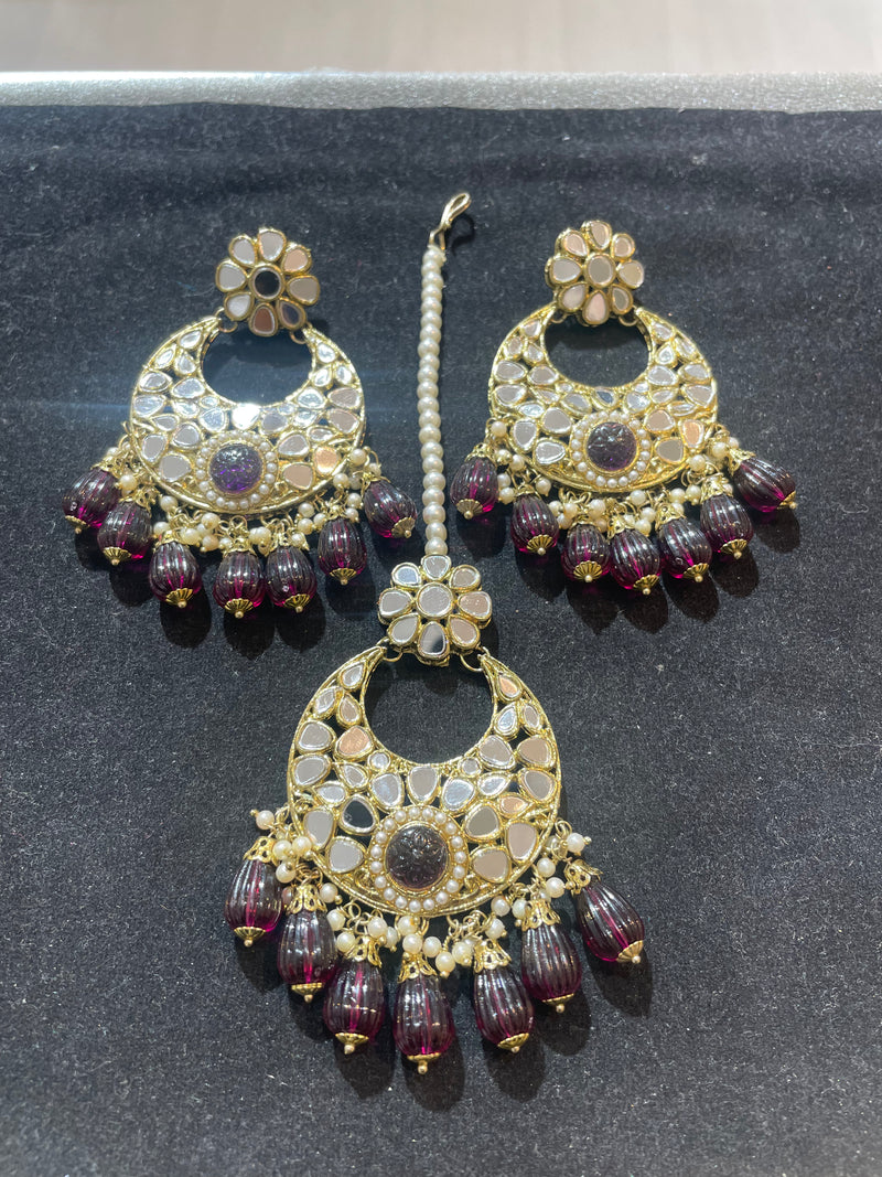 AN660 Dark Purple Choker Set With Mirror Stones