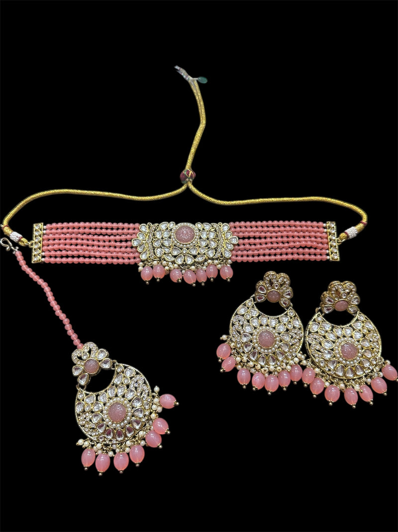 AN700 Dark Peach Kundan Choker Set