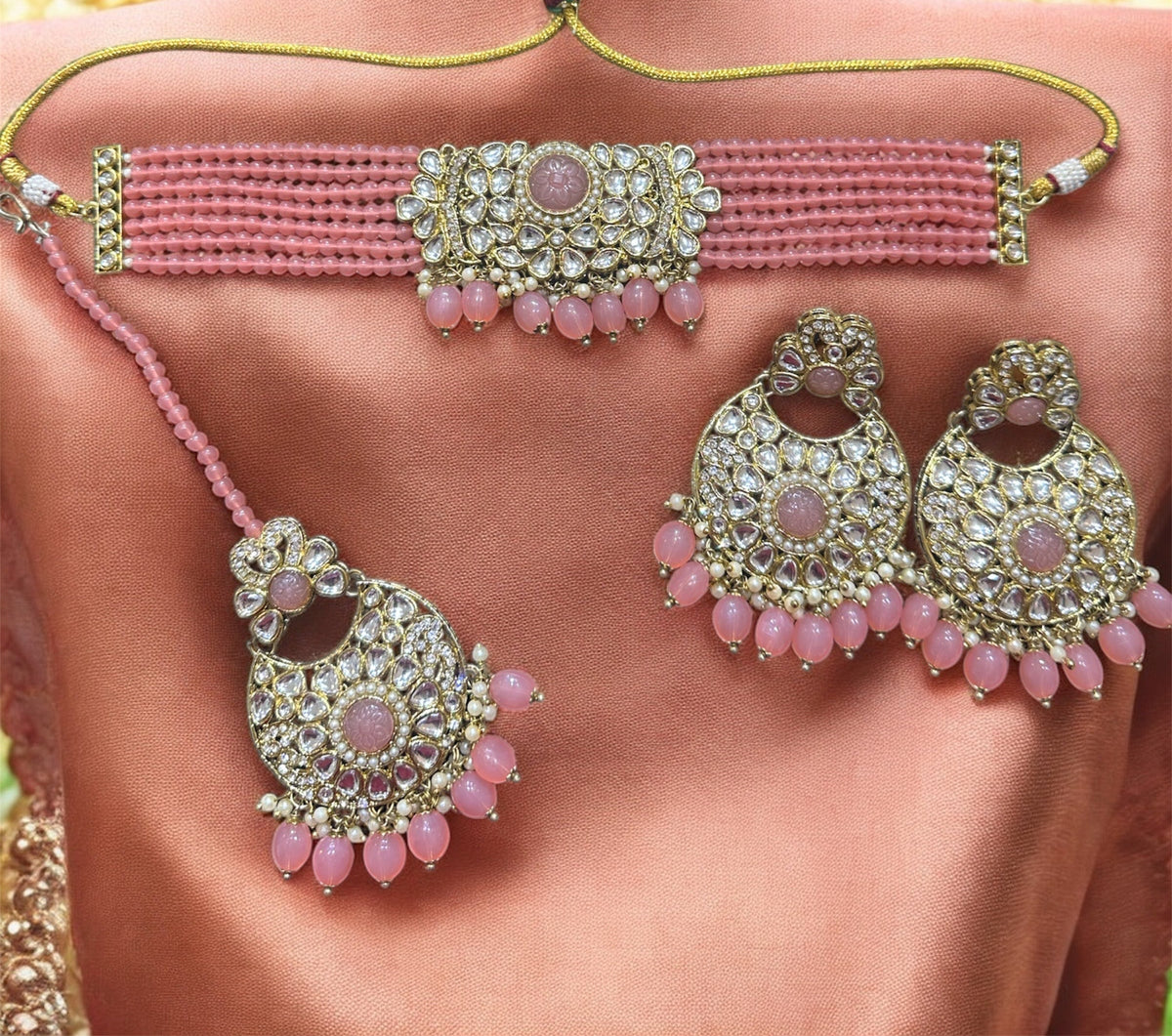 AN700 Dark Peach Kundan Choker Set