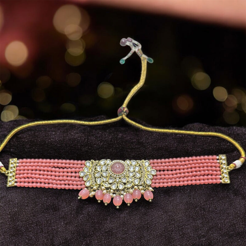 AN700 Dark Peach Kundan Choker Set