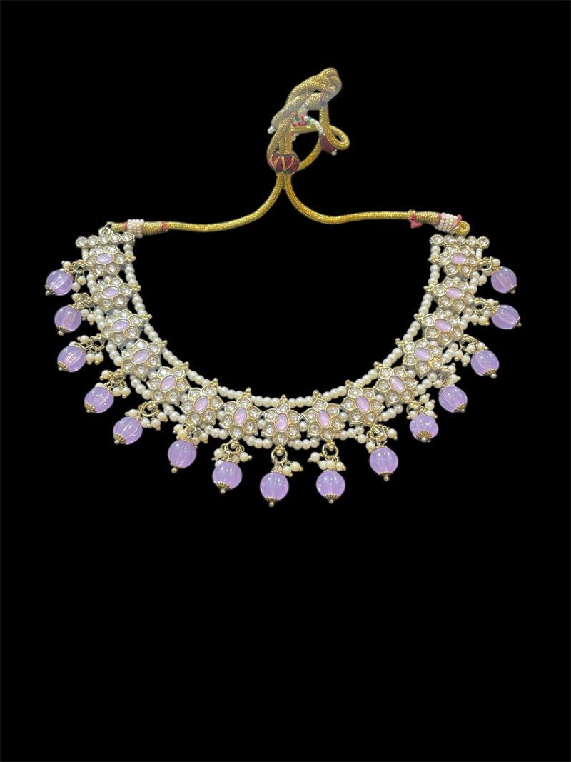 AN566 Lilac With Antique Gold  Kundan Stones Necklace