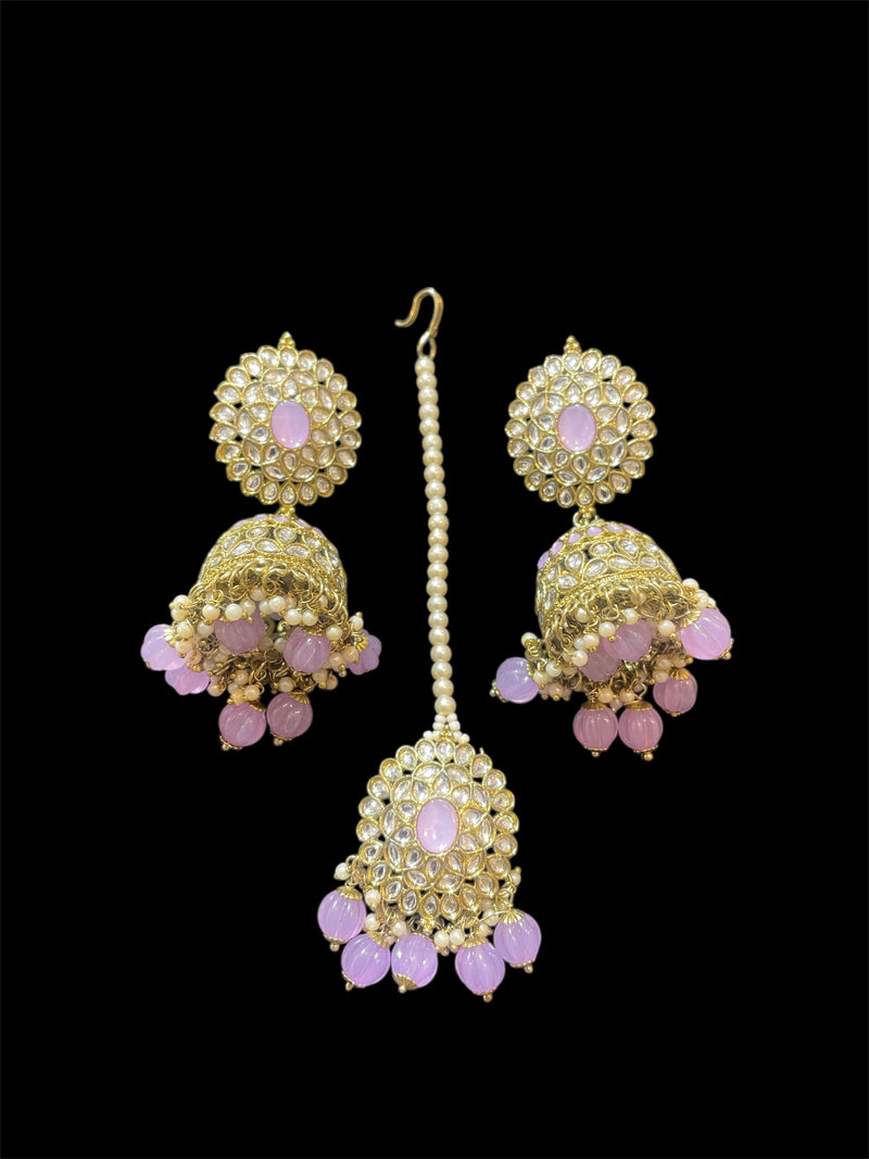 AN566 Lilac With Antique Gold  Kundan Stones Necklace