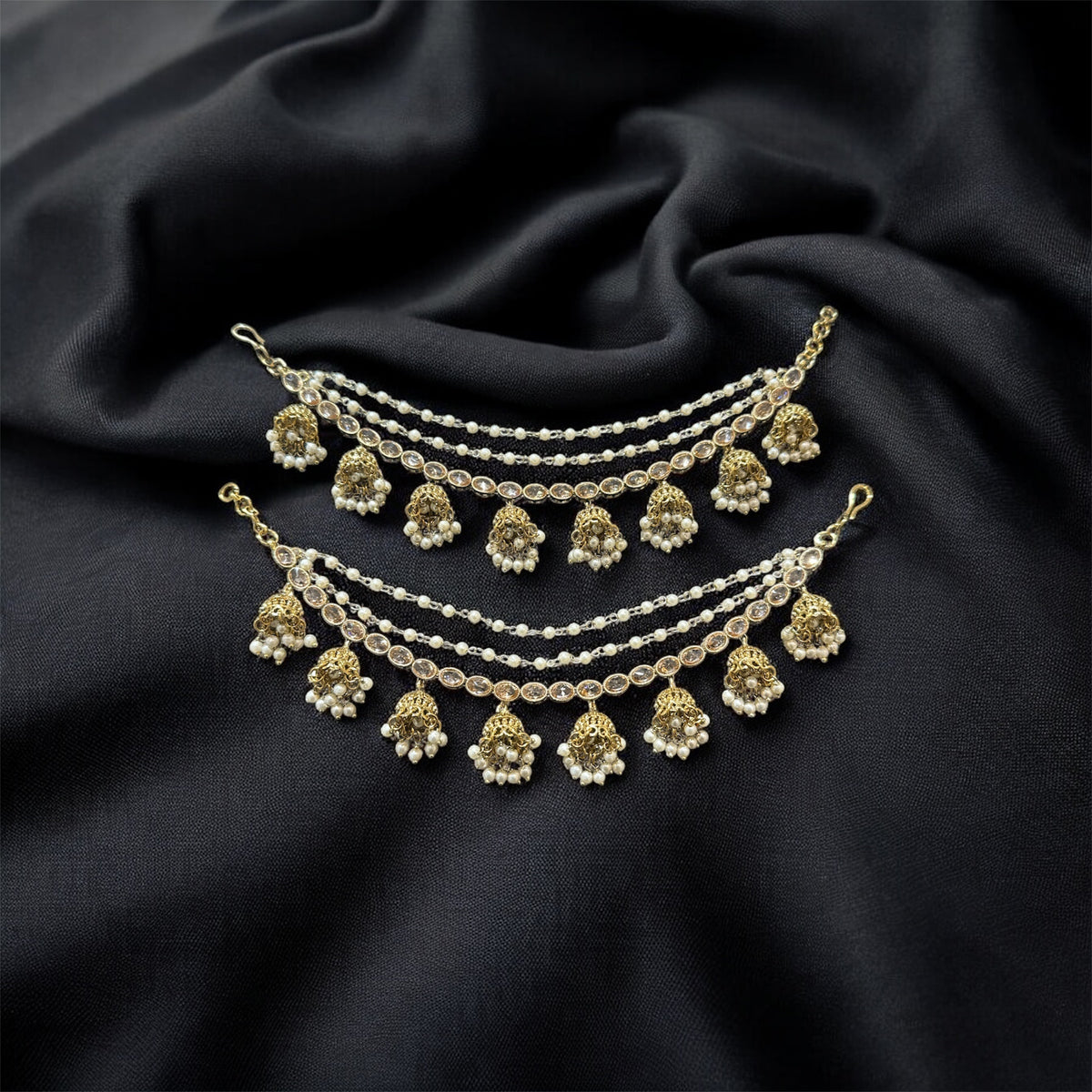 AN200 Three Line Jhumka Sahara with full Gold Polki Stones