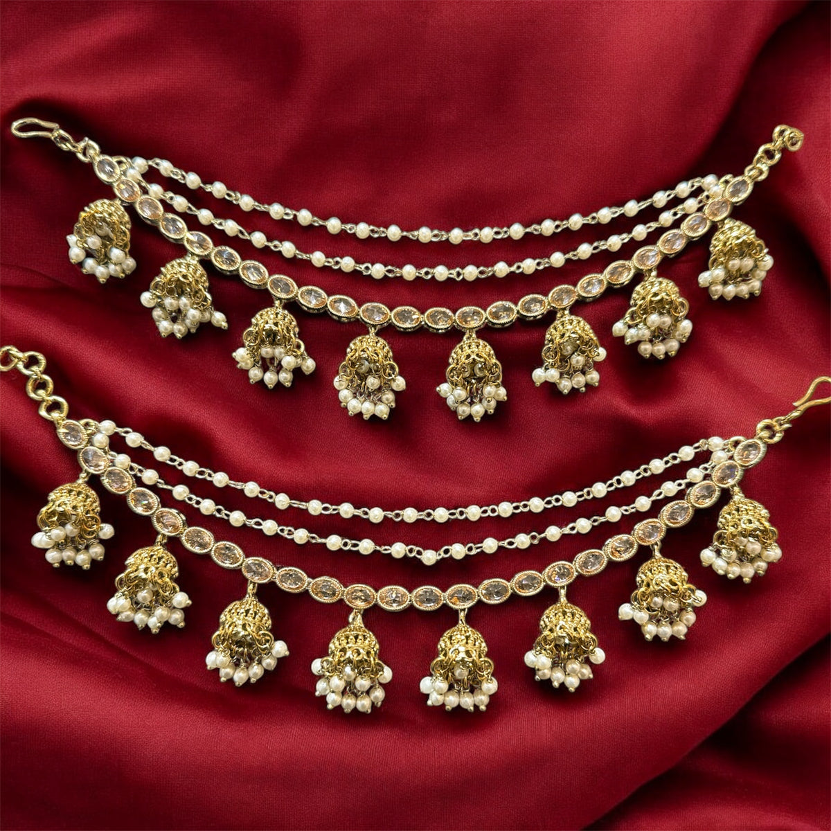 AN200 Three Line Jhumka Sahara with full Gold Polki Stones