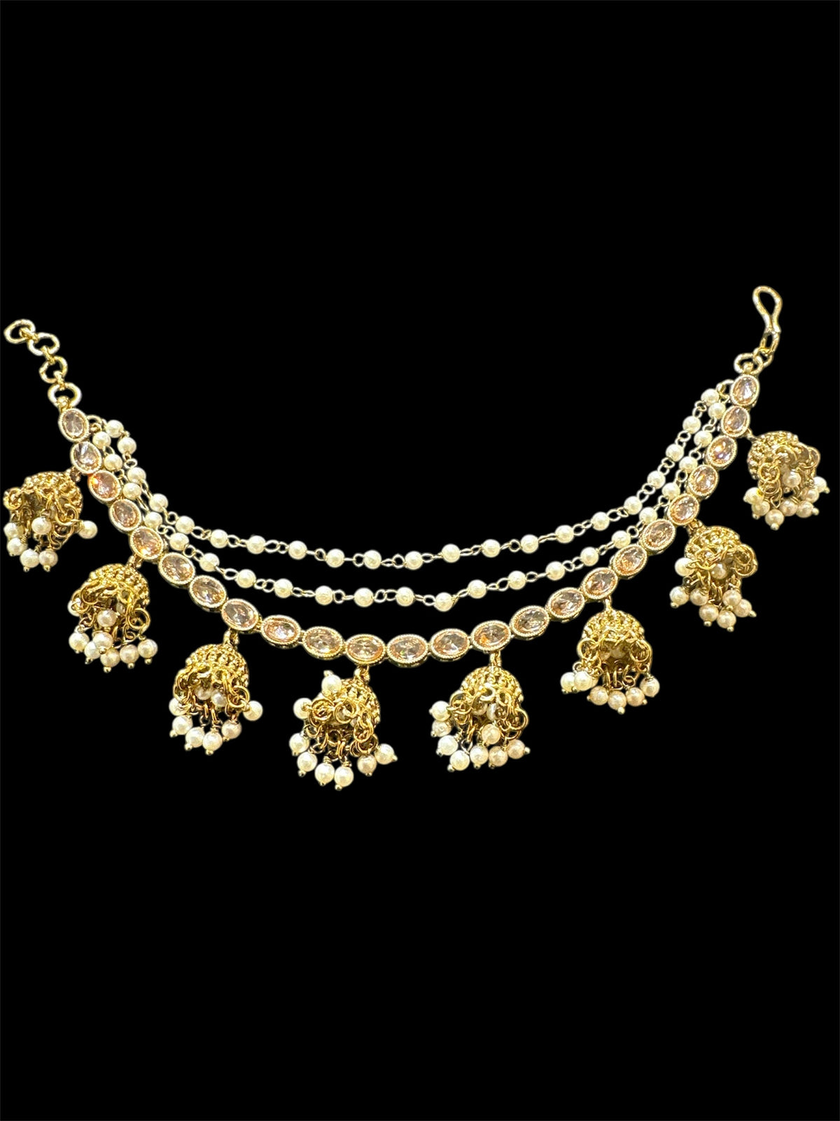 AN200 Three Line Jhumka Sahara with full Gold Polki Stones