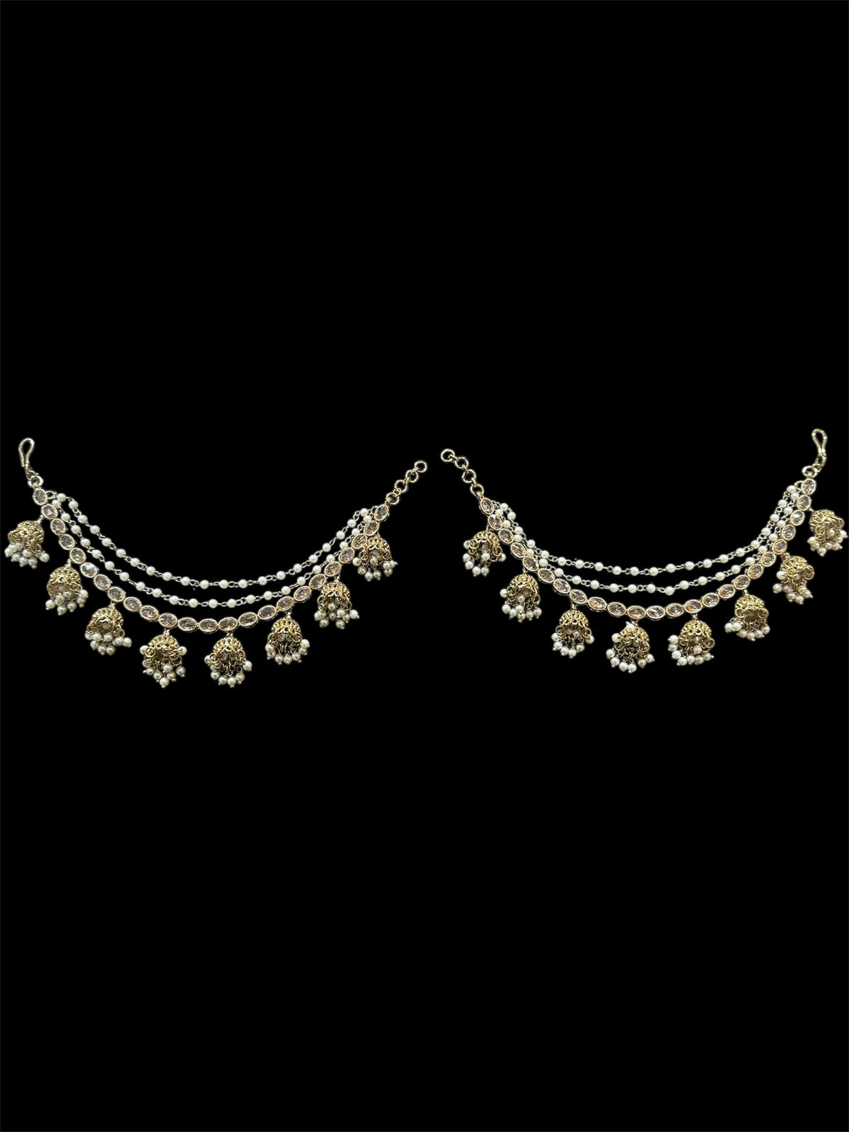 AN200 Three Line Jhumka Sahara with full Gold Polki Stones