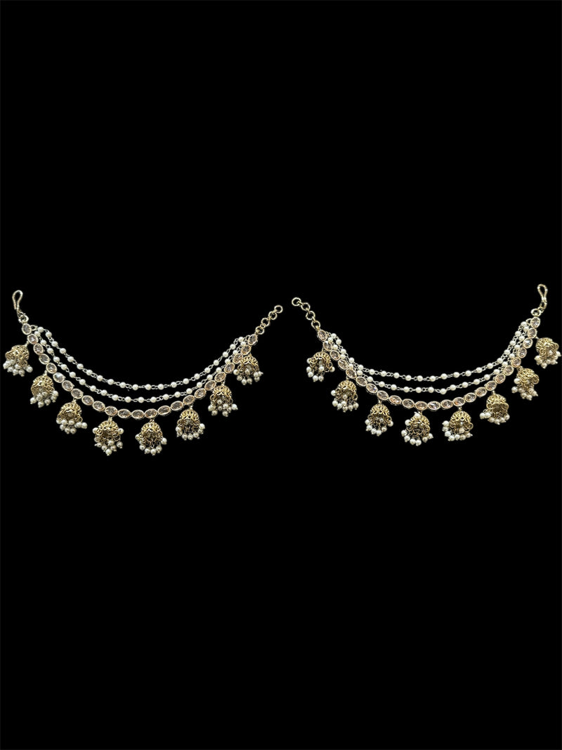 AN200 Three Line Jhumka Sahara with full Gold Polki Stones