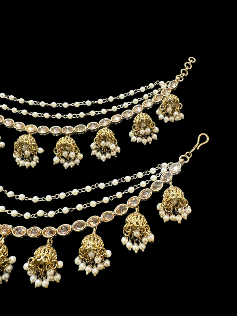 AN200 Three Line Jhumka Sahara with full Gold Polki Stones