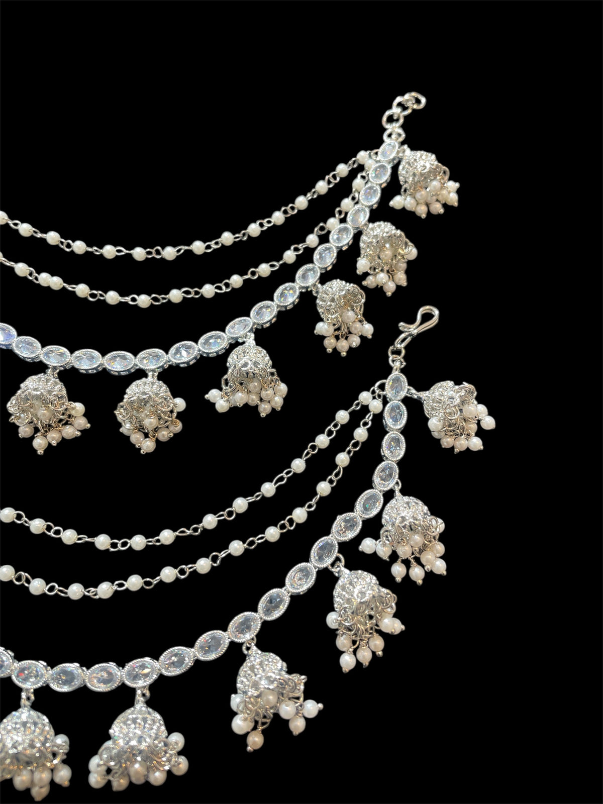 AN200 Three Line Jhumka Sahara With Silver Polki Stones