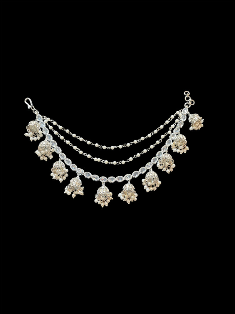 AN200 Three Line Jhumka Sahara With Silver Polki Stones