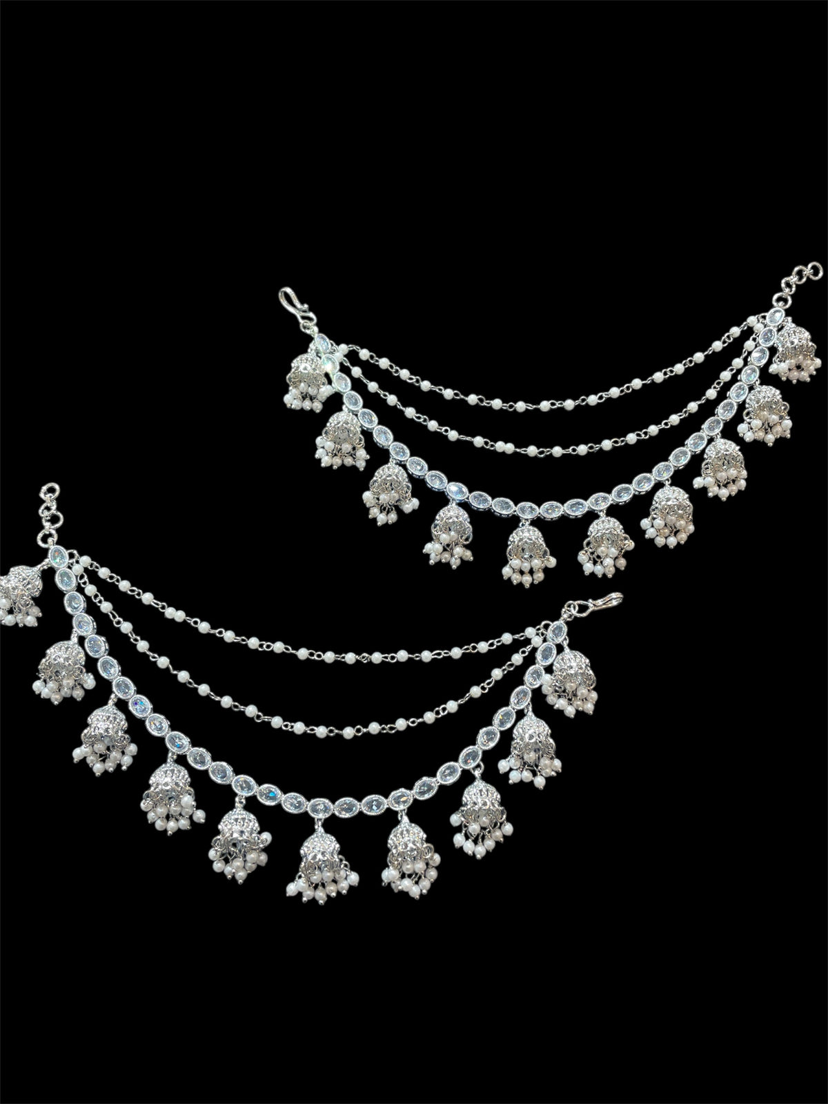 AN200 Three Line Jhumka Sahara With Silver Polki Stones