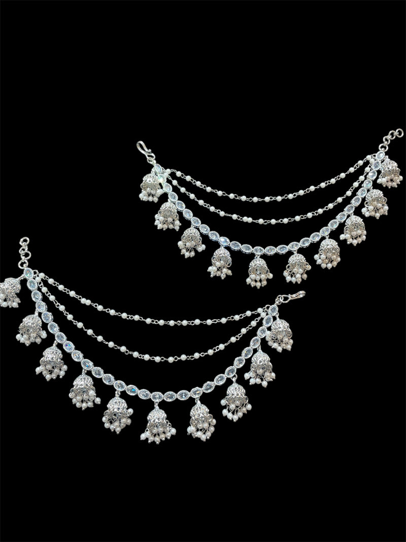 AN200 Three Line Jhumka Sahara With Silver Polki Stones