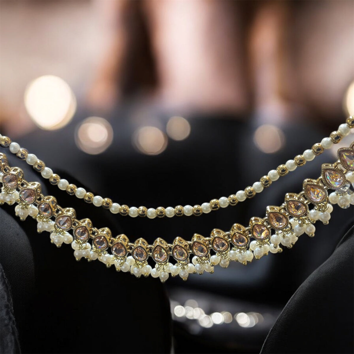 AN201 Double Line Polki Sahara with Full Gold Stones