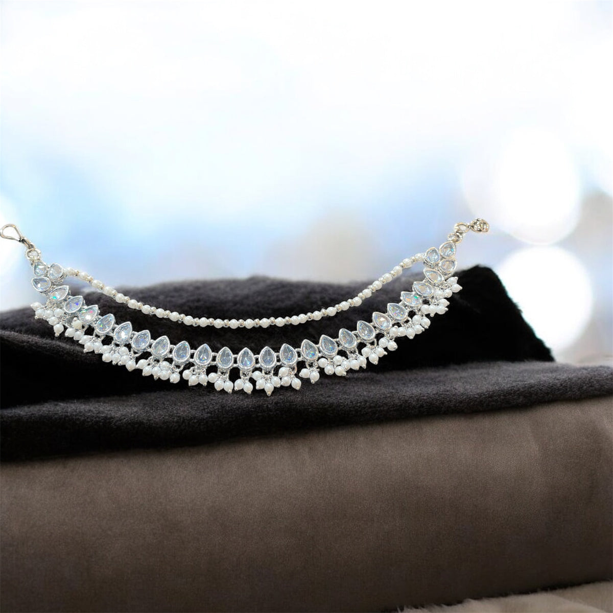 AN201 Double Line Polki Sahara with Silver Stones