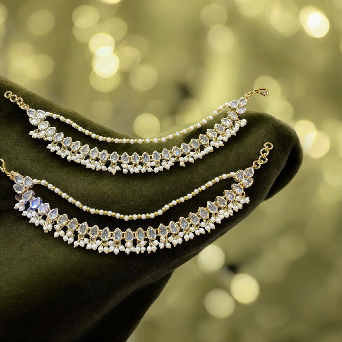 AN201 Double Line Polki Sahara with Gold and white Stones