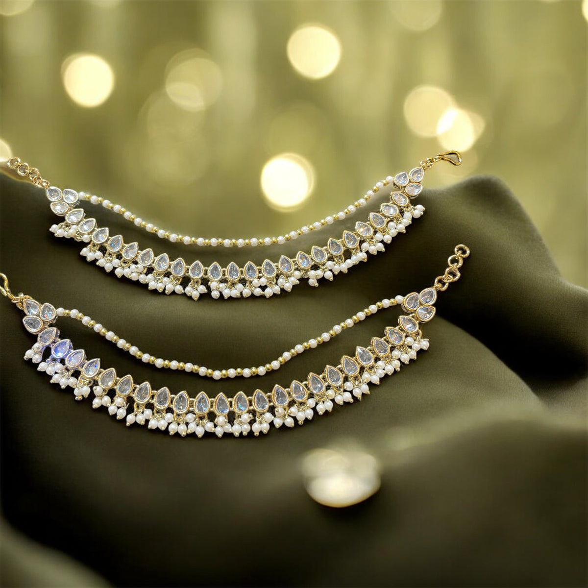 AN201 Double Line Polki Sahara with Gold and white Stones