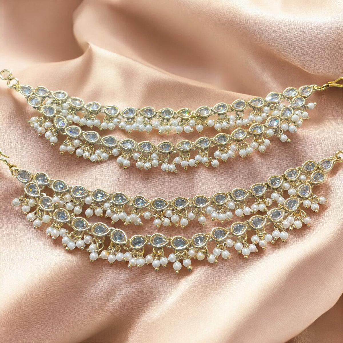 AN202 Double Line Polki Sahara with Gold And White Stones