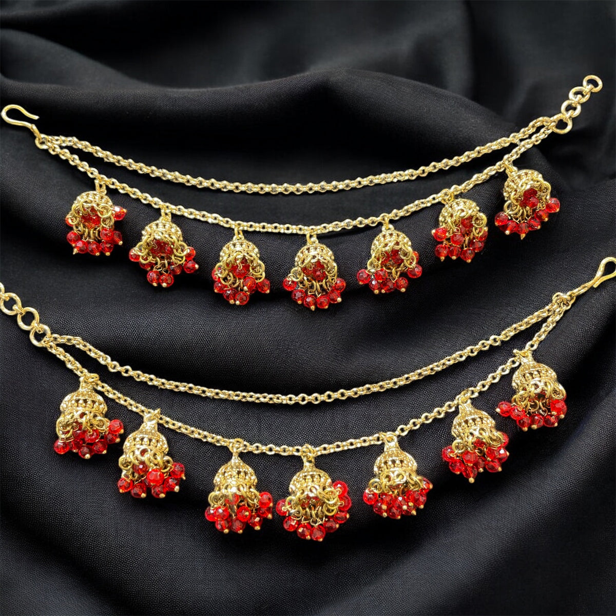 AN203 Double Line Jhumka Sahara with Red Beads