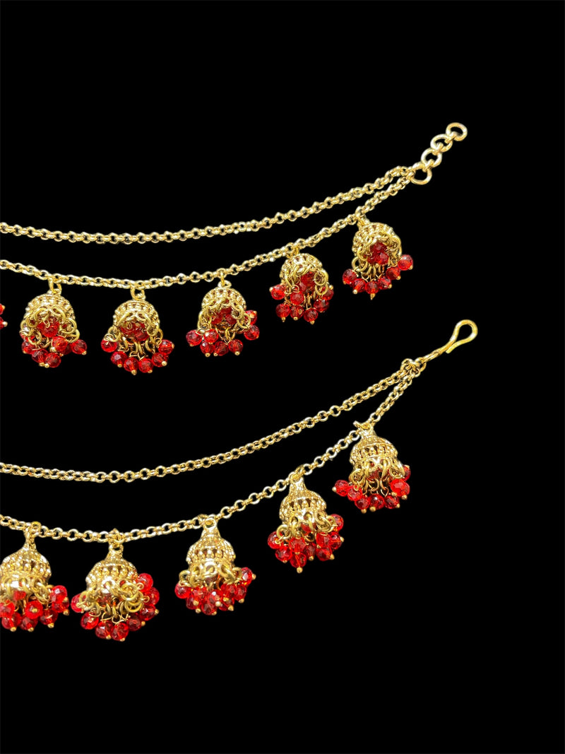 AN203 Double Line Jhumka Sahara with Red Beads