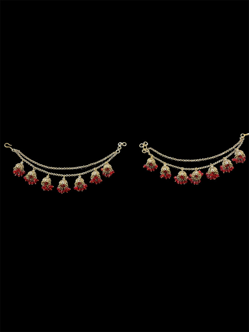 AN203 Double Line Jhumka Sahara with Red Beads