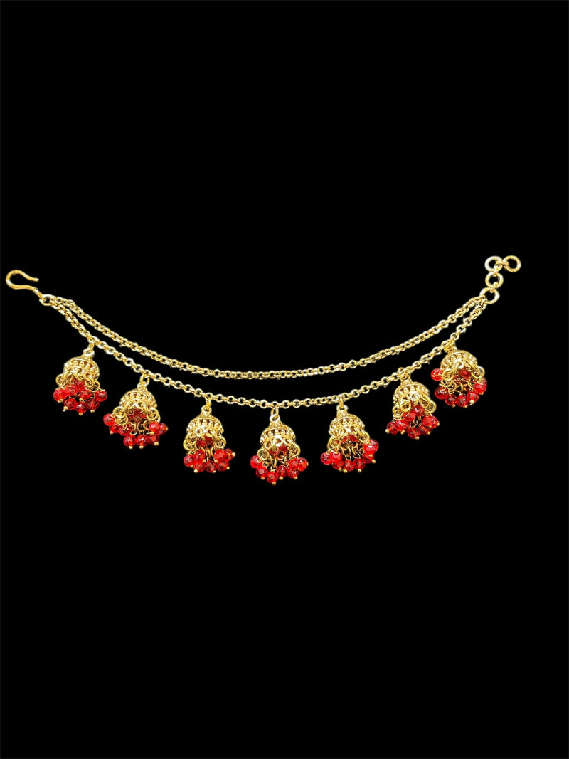 AN203 Double Line Jhumka Sahara with Red Beads
