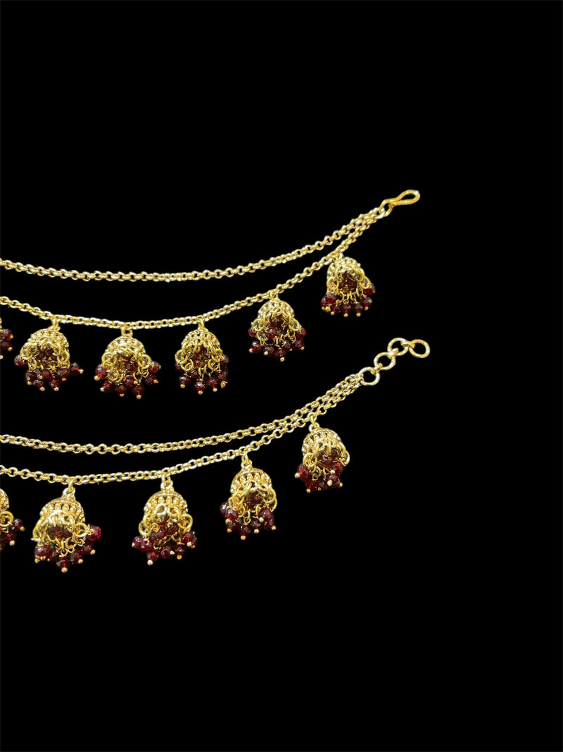 AN203 Double Line Jhumka Sahara with Maroon Beads