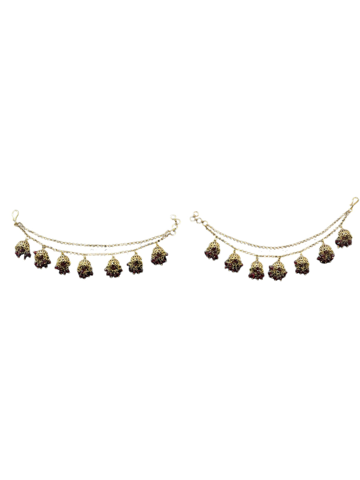 AN203 Double Line Jhumka Sahara with Maroon Beads