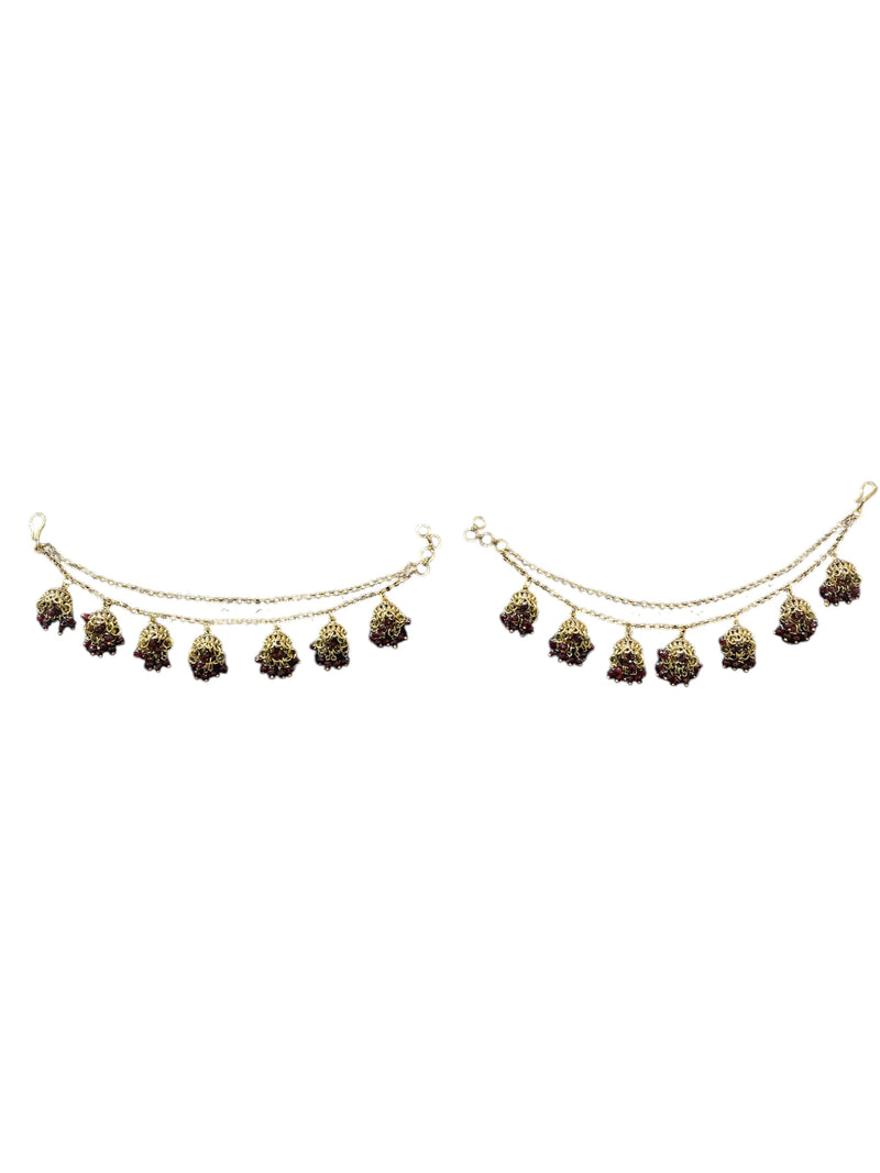 AN203 Double Line Jhumka Sahara with Maroon Beads