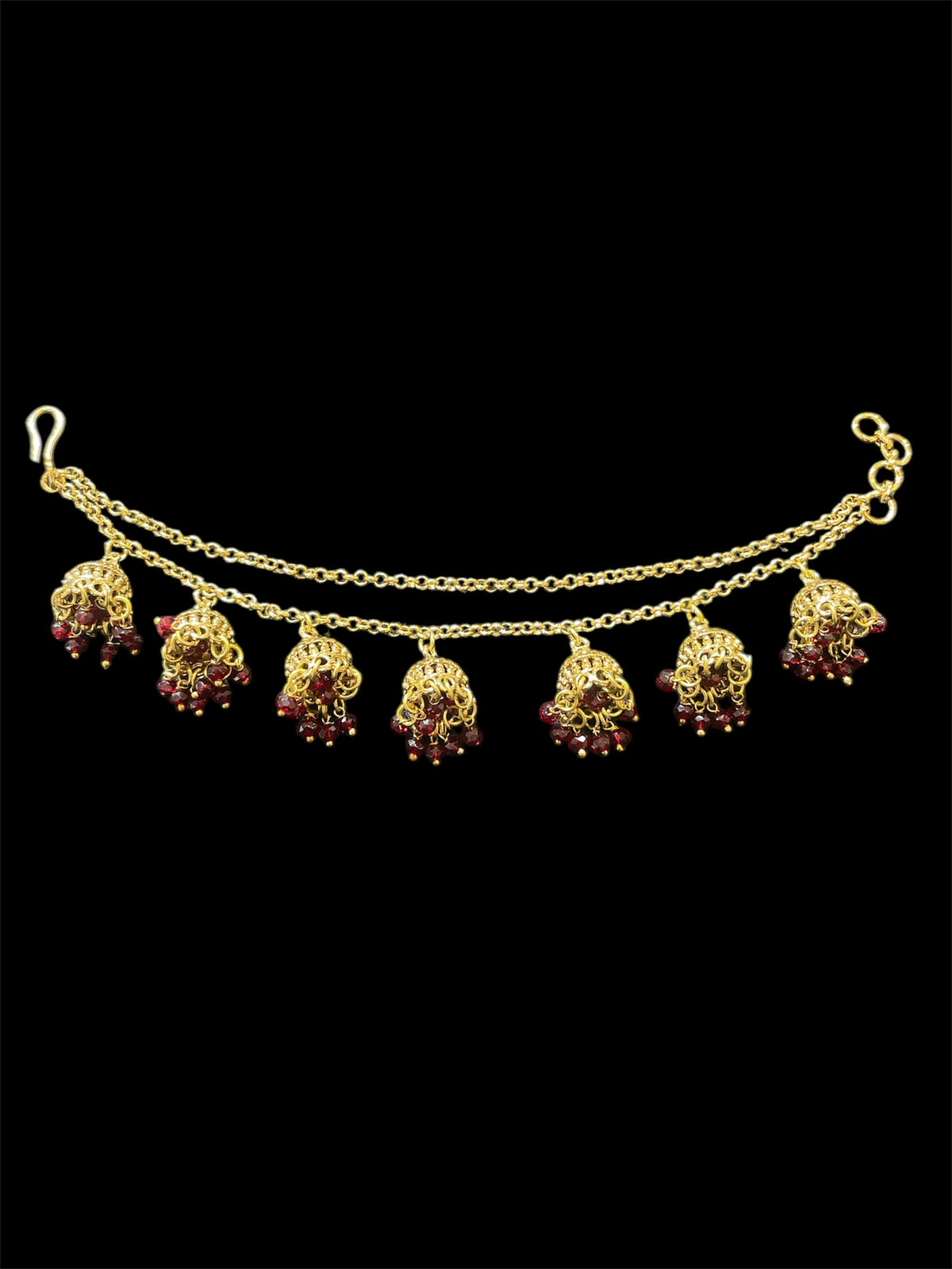 AN203 Double Line Jhumka Sahara with Maroon Beads