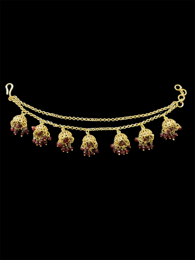 AN203 Double Line Jhumka Sahara with Maroon Beads